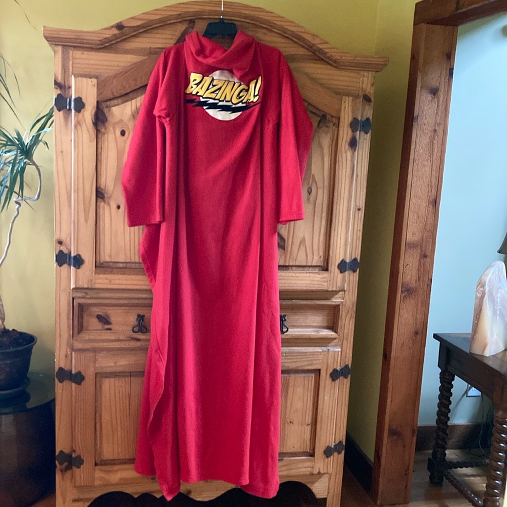 Adult Big Bang Theory red yellow Bazinga blanket robe - one size